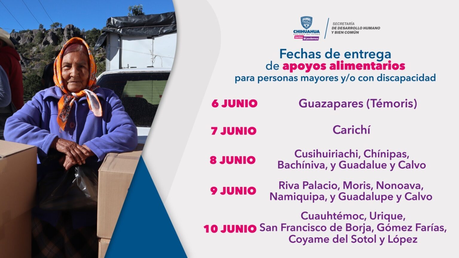 DAN A CONOCER CALENDARIO DE ENTREGA DE APOYOS ALIMENTARIOS PARA ADULTOS MAYORES O PERSONAS CON DISCAPACIDAD