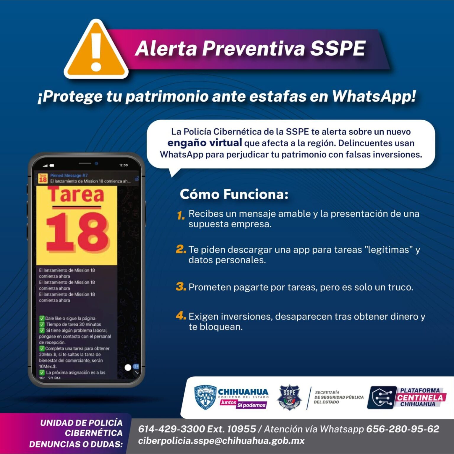 PREVIENE POLICÍA CIBERNÉTICA ANTE ESTAFAS POR MENSAJES VÍA WHATSAPP