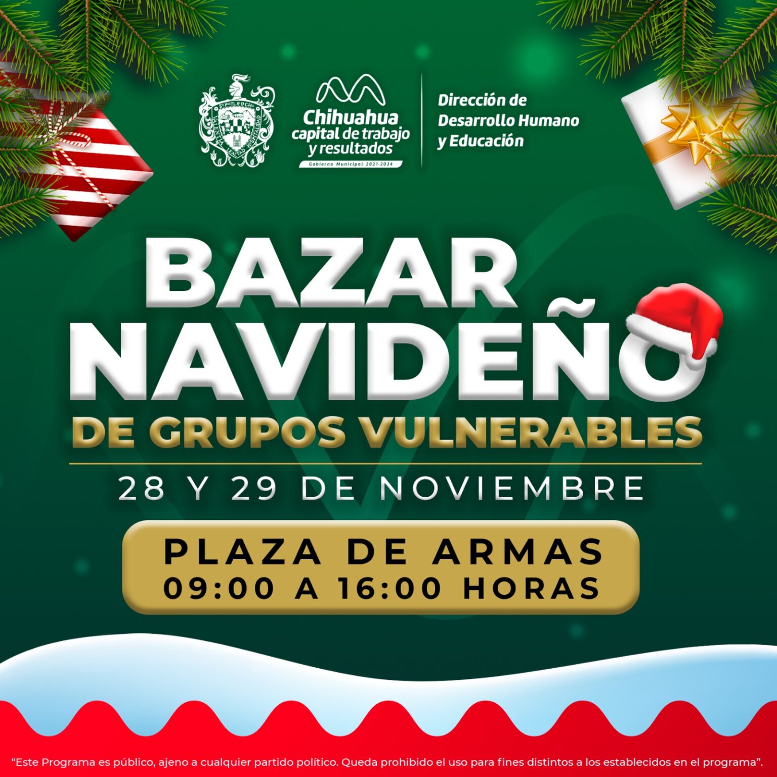 INVITA GOBIERNO MUNICIPAL AL BAZAR NAVIDEÑO DE GRUPOS VULNERABLES EN PLAZA DE ARMAS