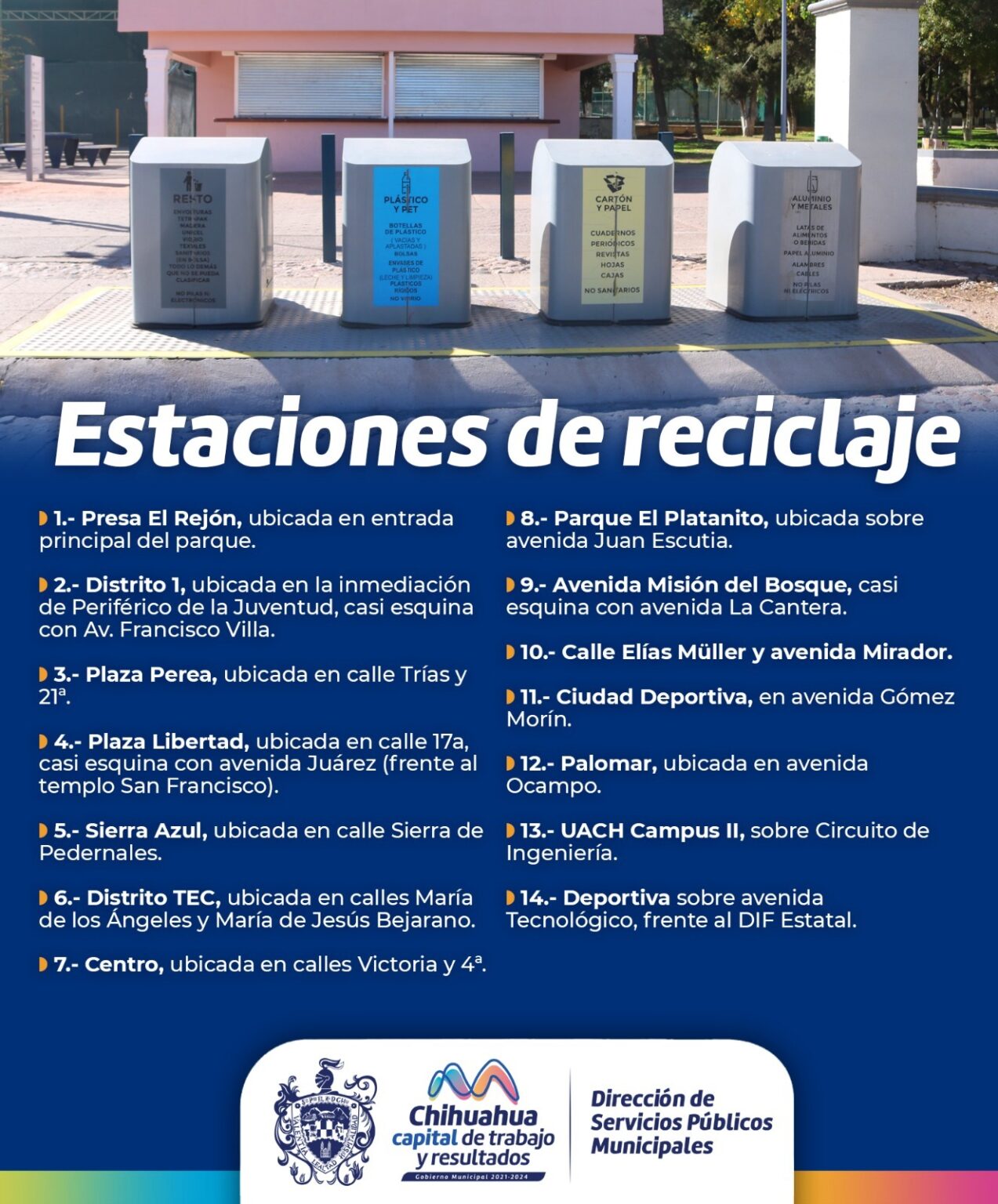 UBICA LAS ESTACIONES DE RECICLAJE QUE TIENE EL GOBIERNO MUNICIPAL