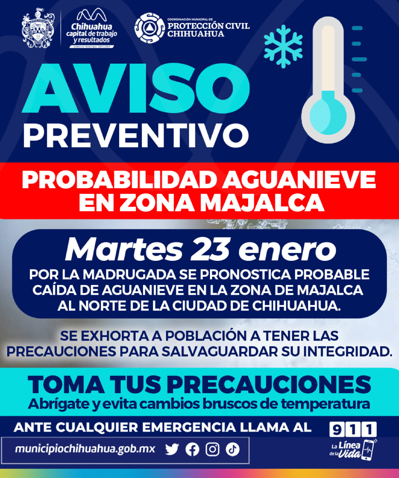 AVISO PREVENTIVO POR PROBABLE CAÍDA DE AGUANIEVE EN ZONA MAJALCA