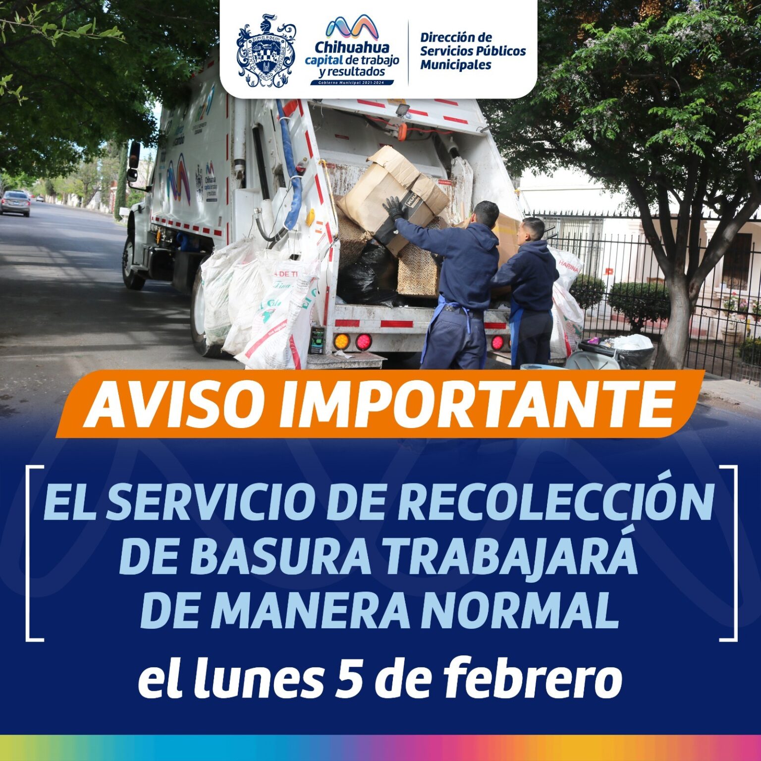 HABRÁ RECOLECCIÓN DE BASURA EL LUNES 5 DE FEBRERO