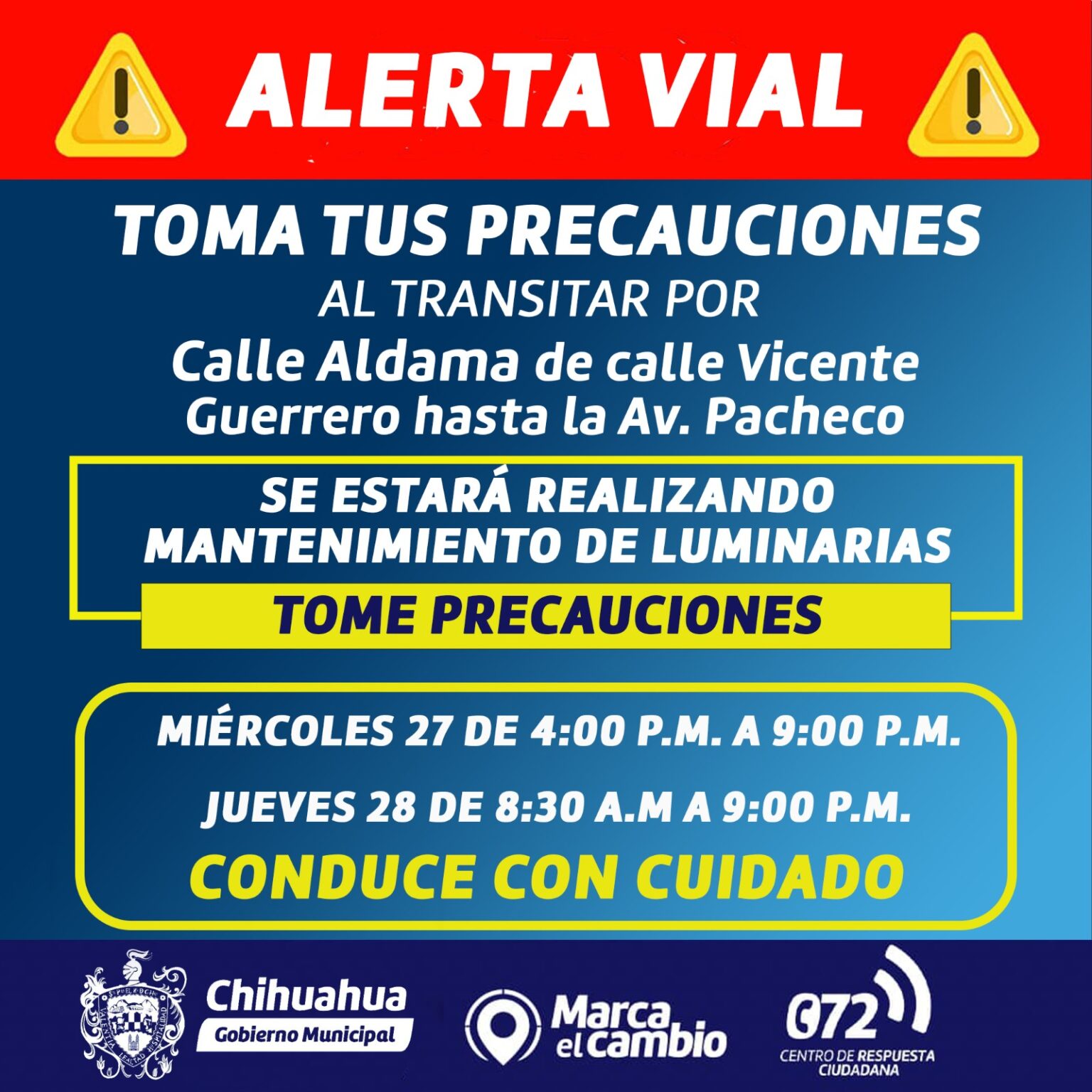 REALIZARÁN MANTENIMIENTO EN ALUMBRADO PÚBLICO DE LA ALDAMA