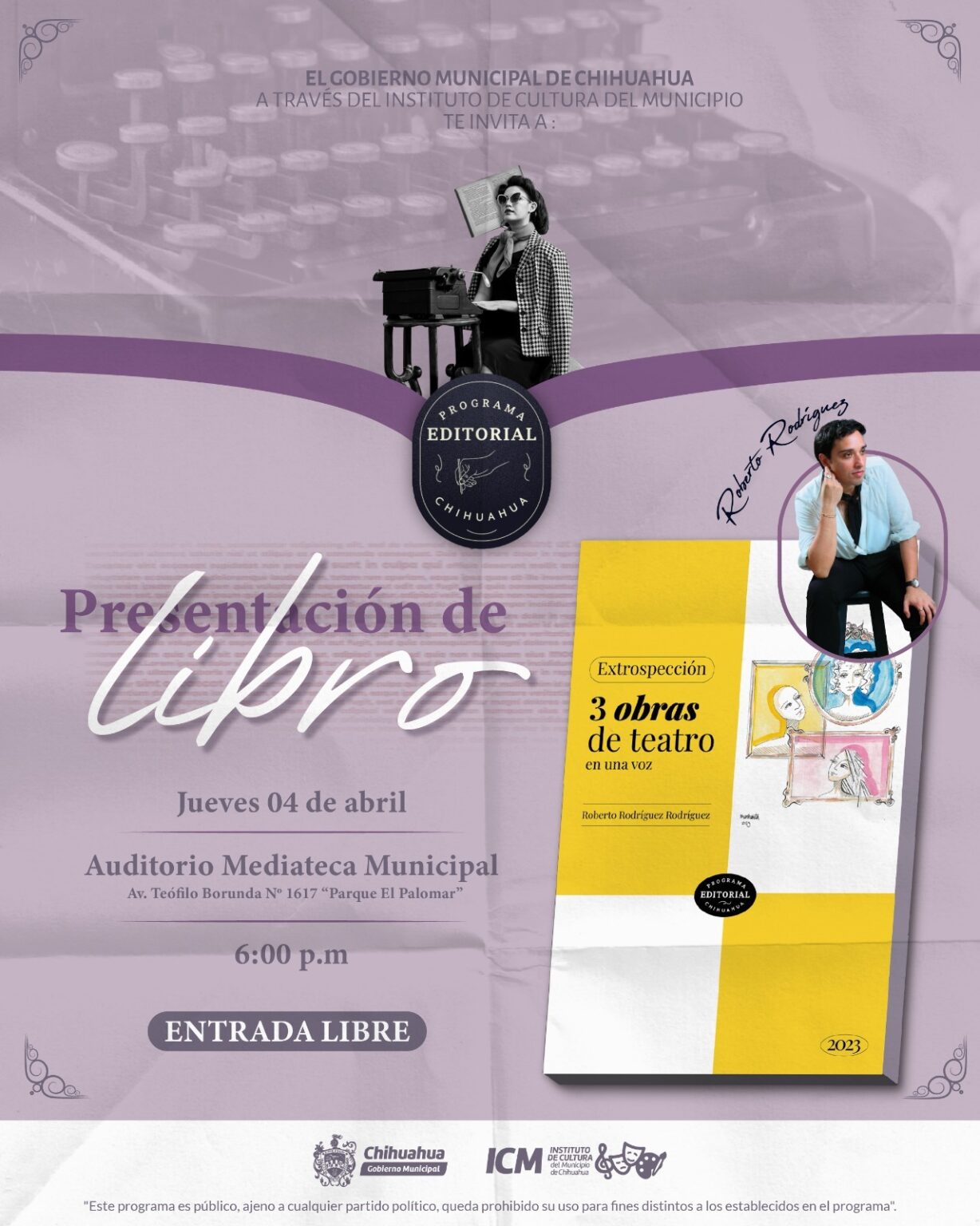 INVITAN A LA PRESENTACIÓN DEL LIBRO “EXTROSPECCIÓN” DE ROBERTO RODRÍGUEZ