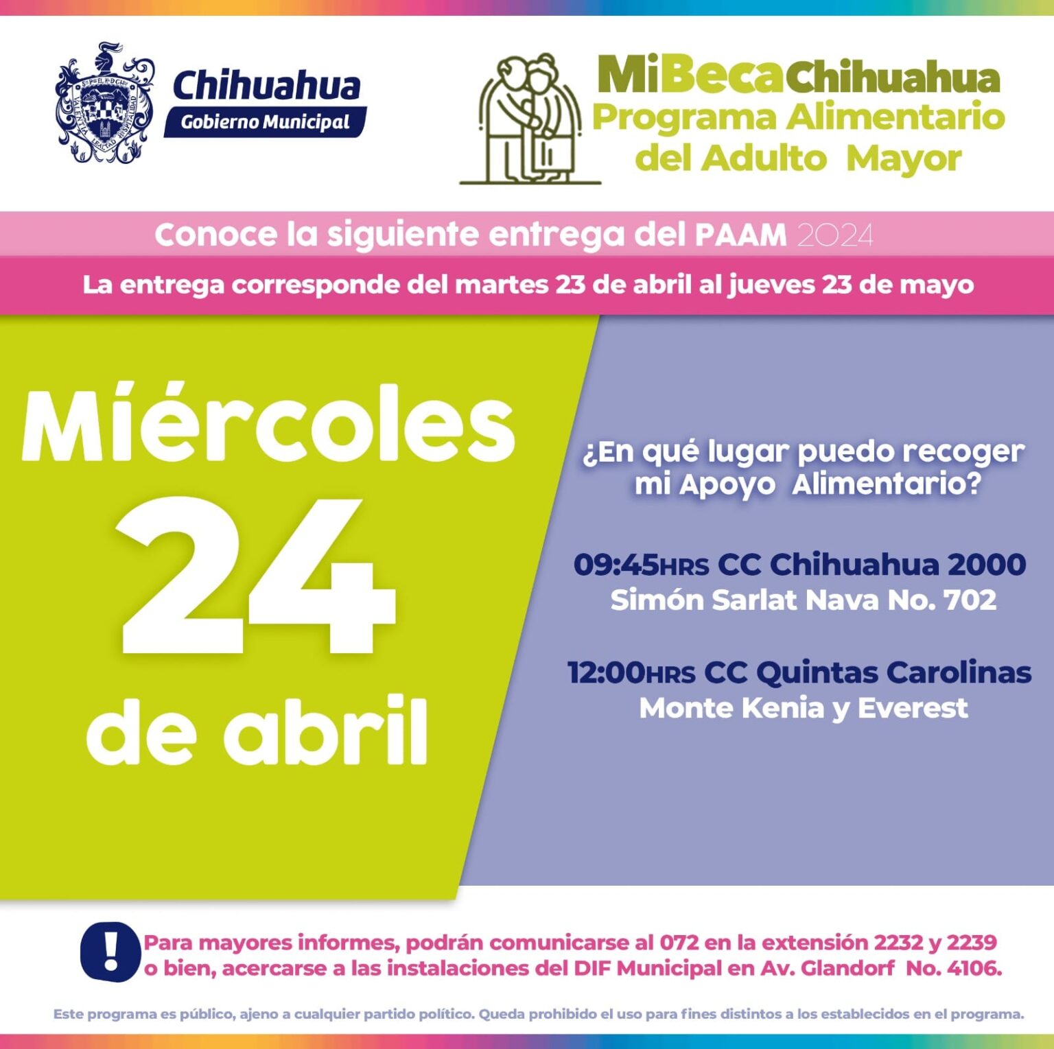 ABUELITOS: ACUDAN POR SU DESPENSA MUNICIPAL ESTE MIÉRCOLES