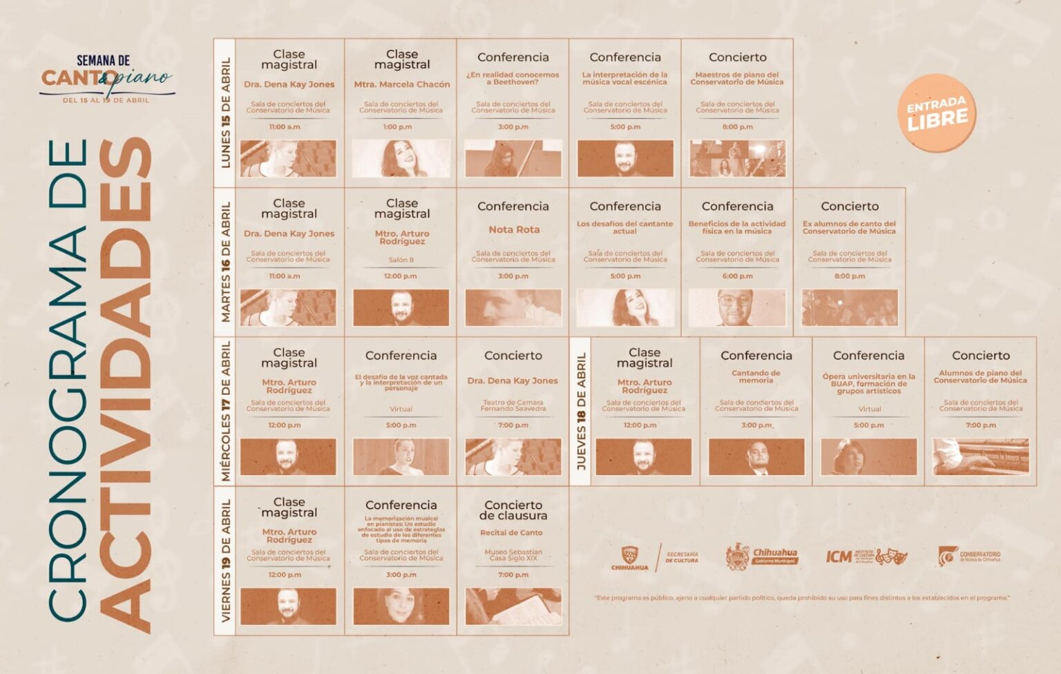 CONOCE LAS ACTIVIDADES DE LA SEMANA DE CANTO Y PISN DEL 15 AL 19 DE ABRIL