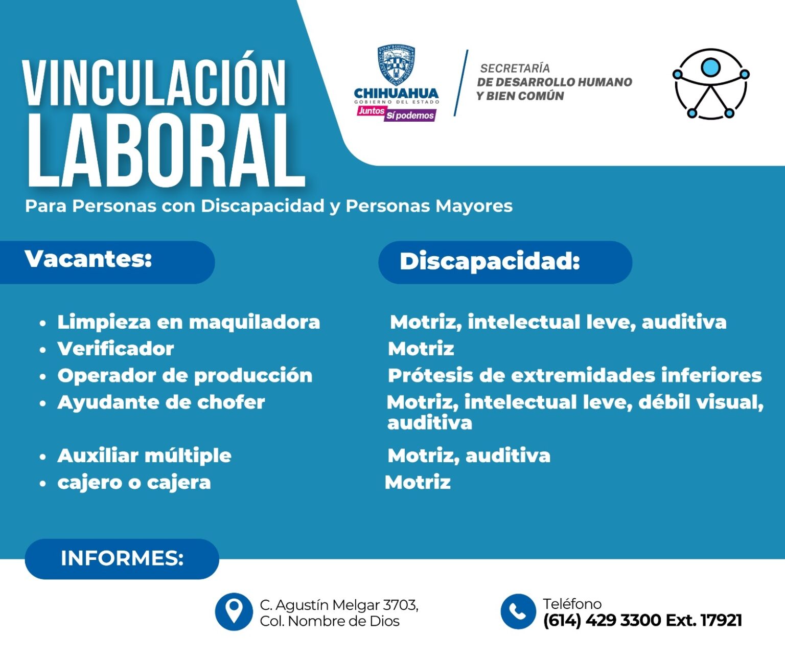 ANUNCIA BIEN COMÚN VACANTES LABORALES PARA PERSONAS MAYORES O CON ALGUNA DISCAPACIDAD