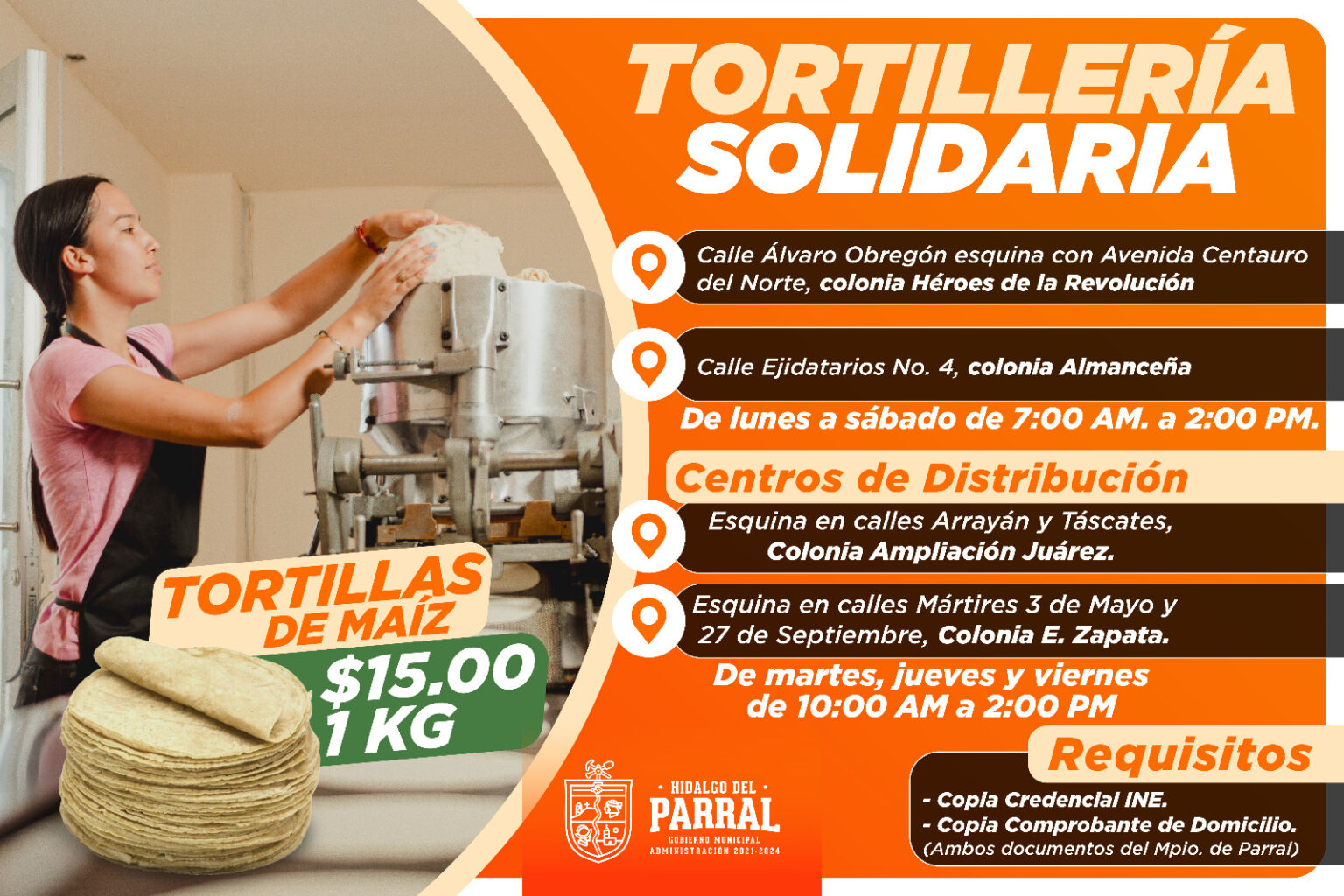 BENEFICIAN TORTILLERÍAS SOLIDARIAS LA ECONOMÍA DE LAS FAMILIAS PARRALENSES