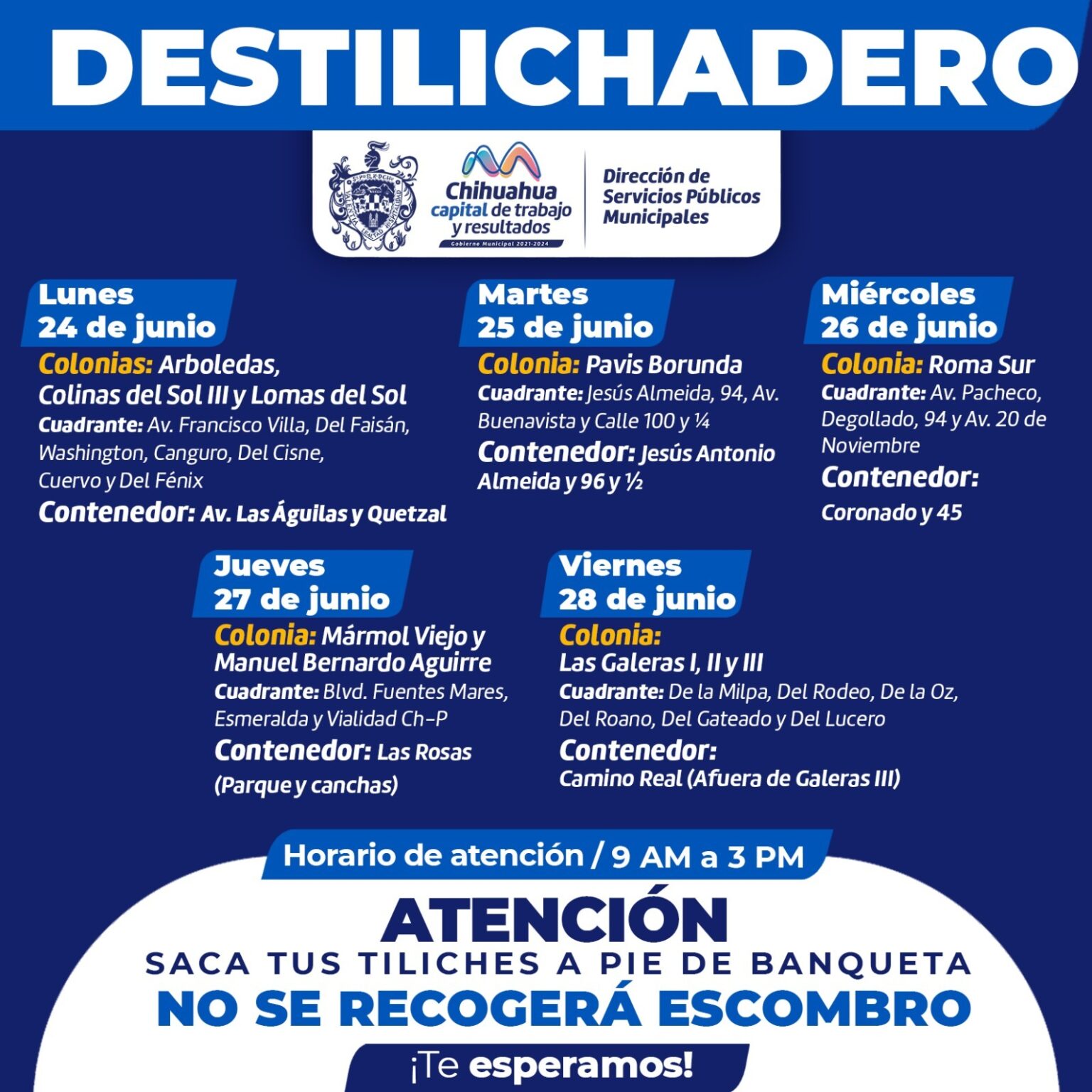 CONOCE LAS COLONIAS QUE VISITARÁ EL DESTILICHADERO DEL 24 AL 28 DE JUNIO