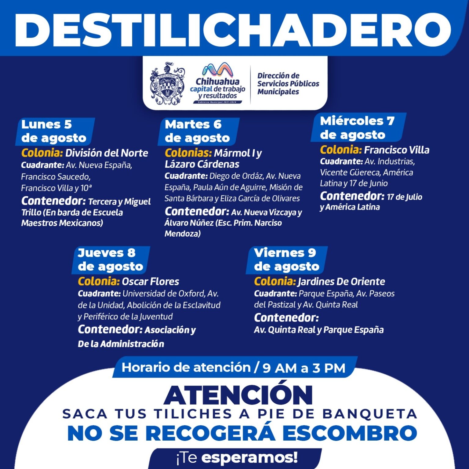 VISITARÁ DESTILICHADERO SEIS COLONIAS ESTA SEMANA