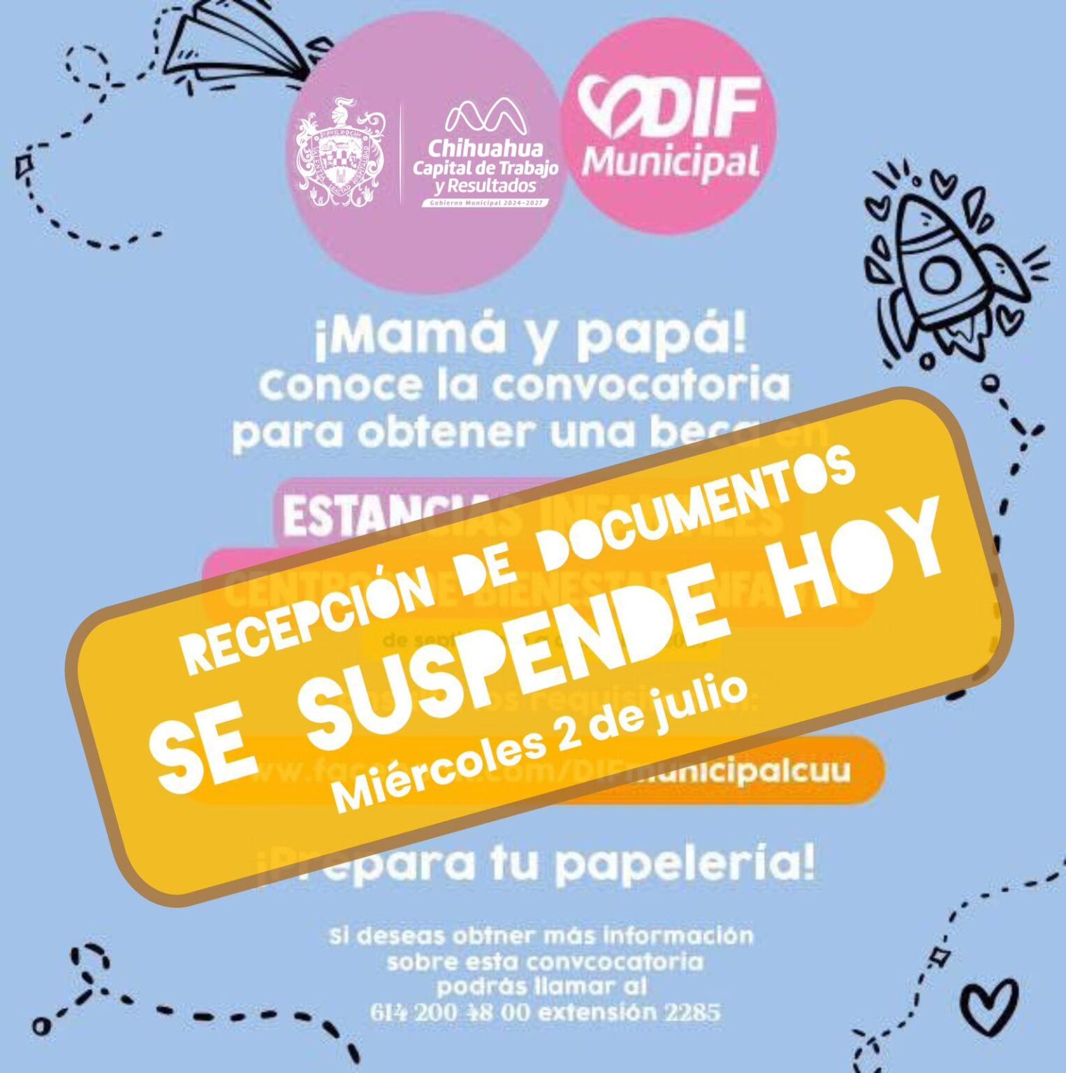 Por lluvias, se suspende recepción de documentos del programa de becas de estancias infantiles y Centros de Bienestar Infantil