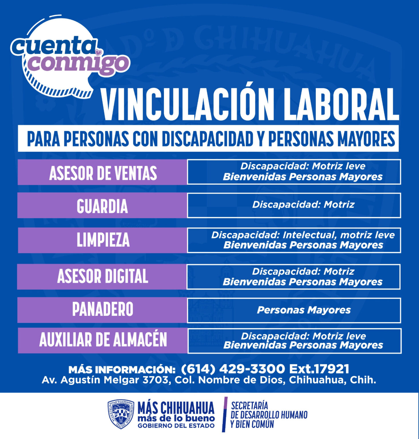 Ofrece Estado vacantes laborales para adultos mayores y personas con discapacidad