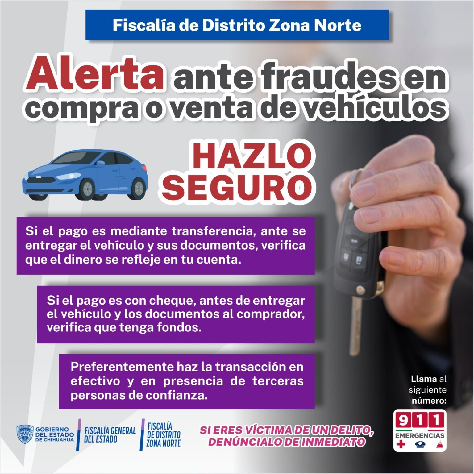 Alerta Fiscalía Zona Norte no caer en fraude en compra o venta de autos