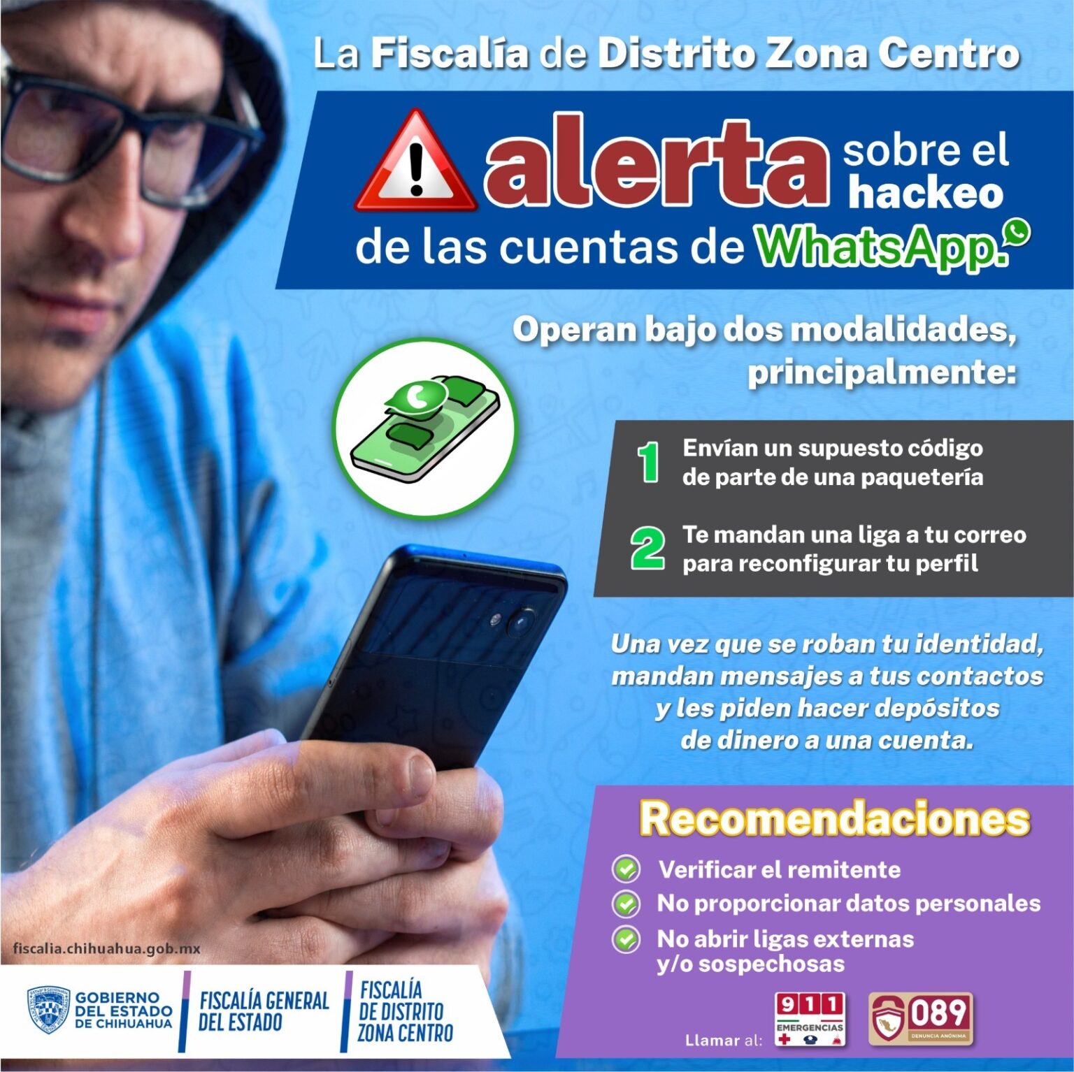 Emite Fiscalía recomendaciones para evitar hackeos de WhatsApp