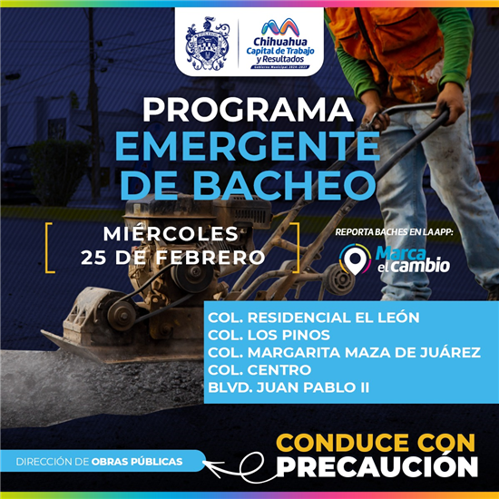 Atenderá Municipio con bacheo cinco zonas este miércoles 25 de febrero