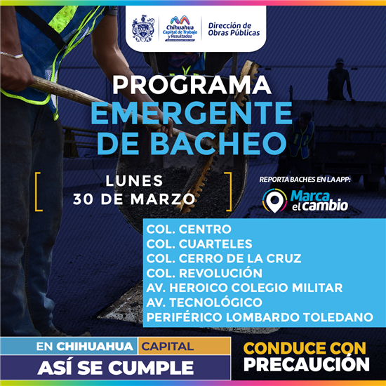 Atenderá Municipio siete zonas con bacheo este lunes 30 de marzo