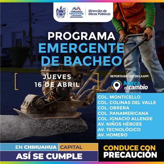 Ocho zonas tendrán bacheo este jueves 16 de abril: Municipio