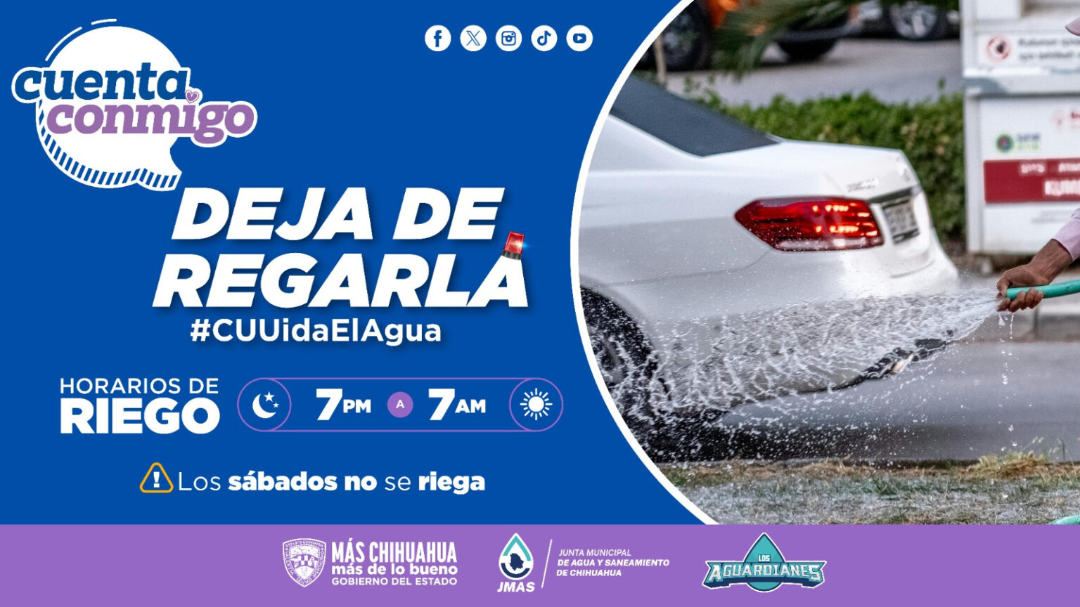 Llama JMAS Chihuahua a respetar horarios de riego para evitar desperdicio de agua