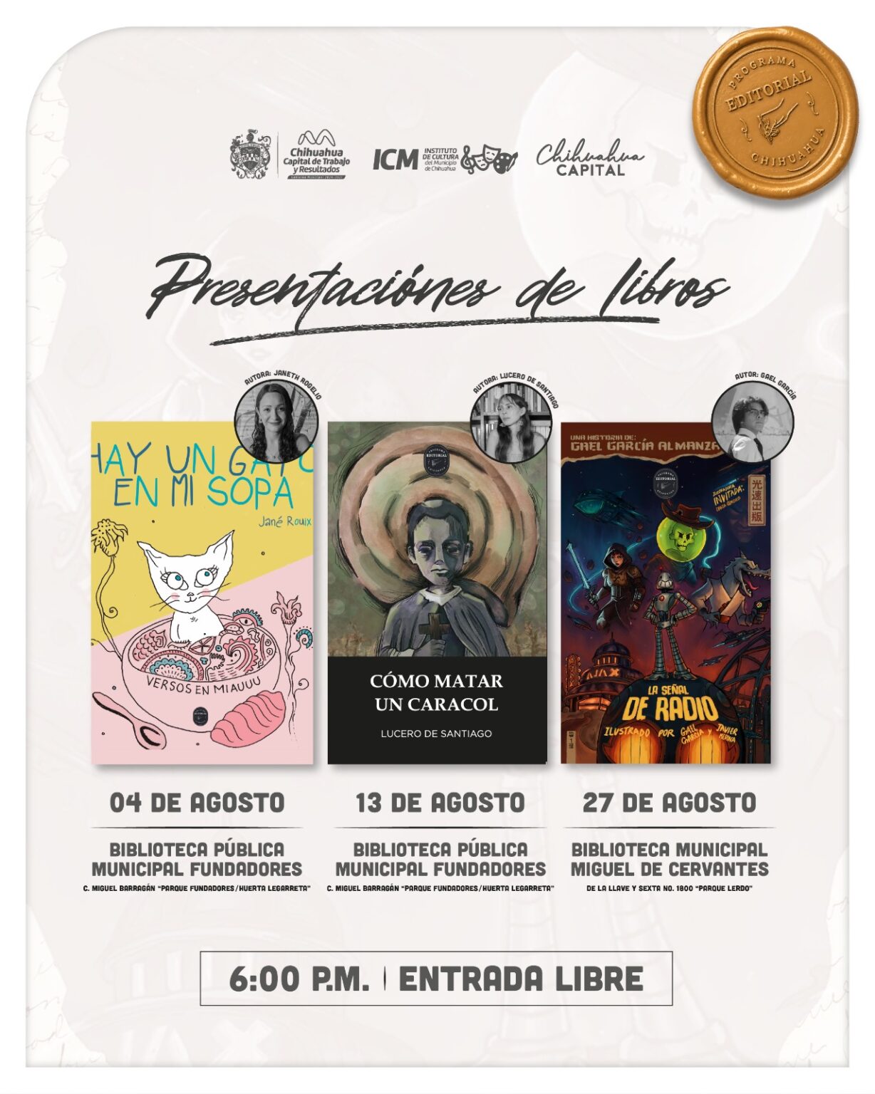 Invita Gobierno Municipal a las presentaciones literarias del PECH 2025 durante agosto