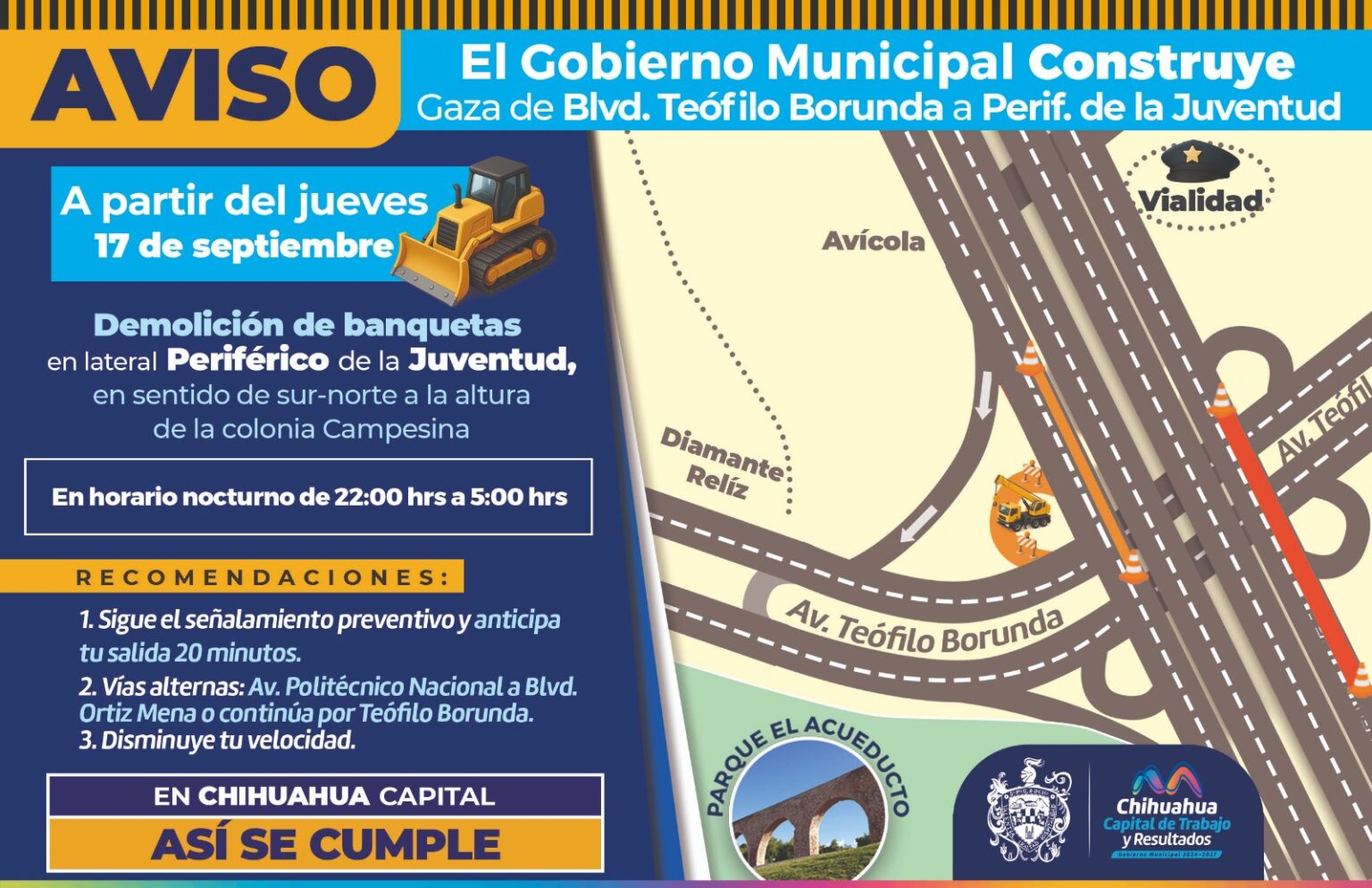 Realizará Municipio trabajos de reconfiguración vial temporal en lateral del periférico de la Juventud