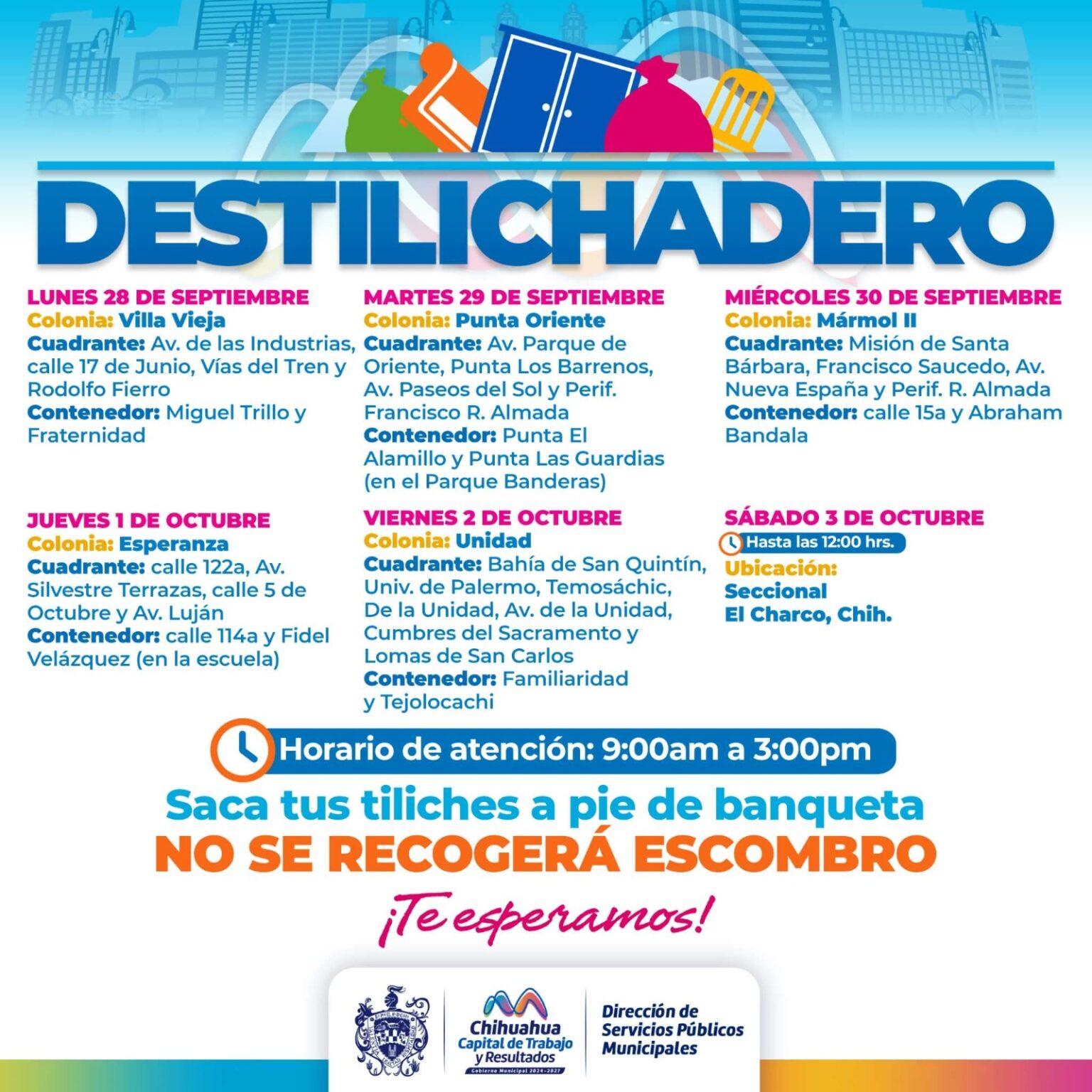 Estará Destilichadero en cinco colonias y zona rural del 28 de septiembre al 3 de octubre